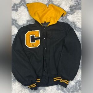 Vintage Timberline Brill Bros  Black Yellow Wool Varsity Letterman Jacket Hoodie